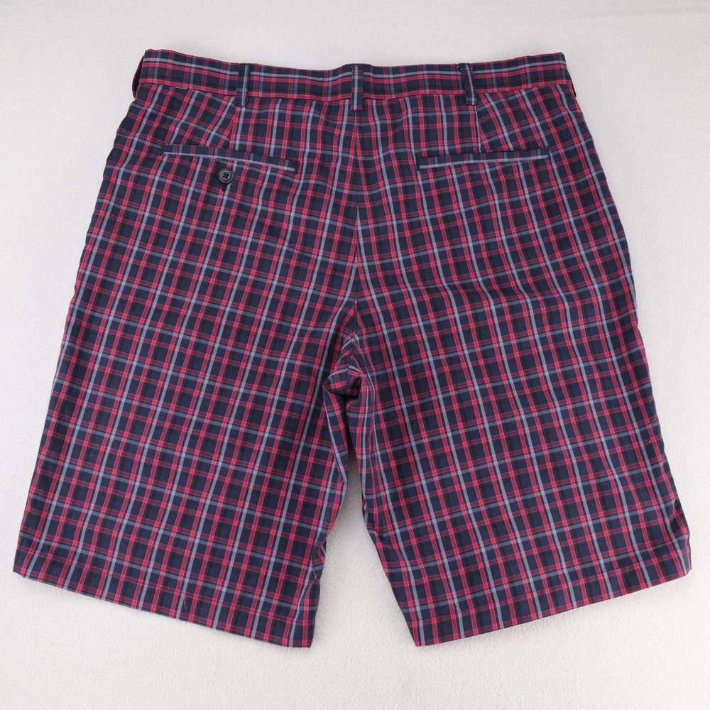 PGA Tour‎ Mens Plaid Golf Shorts Red Navy Blue Tartan 36 Polyester Performance